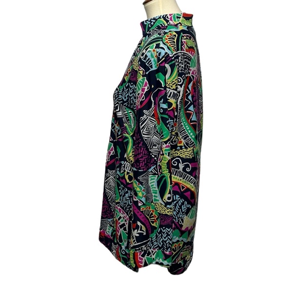 Jude Connally “Chris” Colorful Print LS Collared Deep V-neckline Top Size Medium - Picture 4 of 11